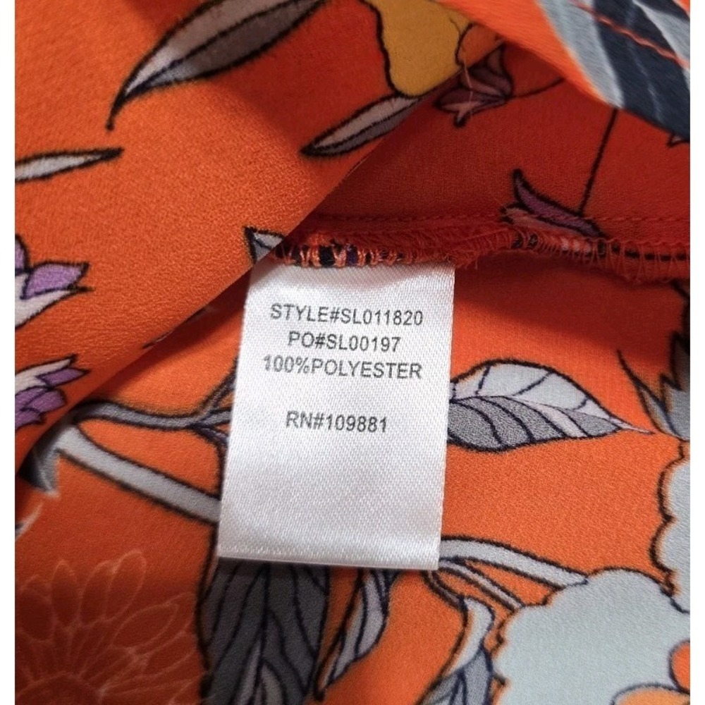 Sunny Leigh Women's XL Orange Floral Blouse Ruffle 3/4 Sleeves - Picture 4 of 8